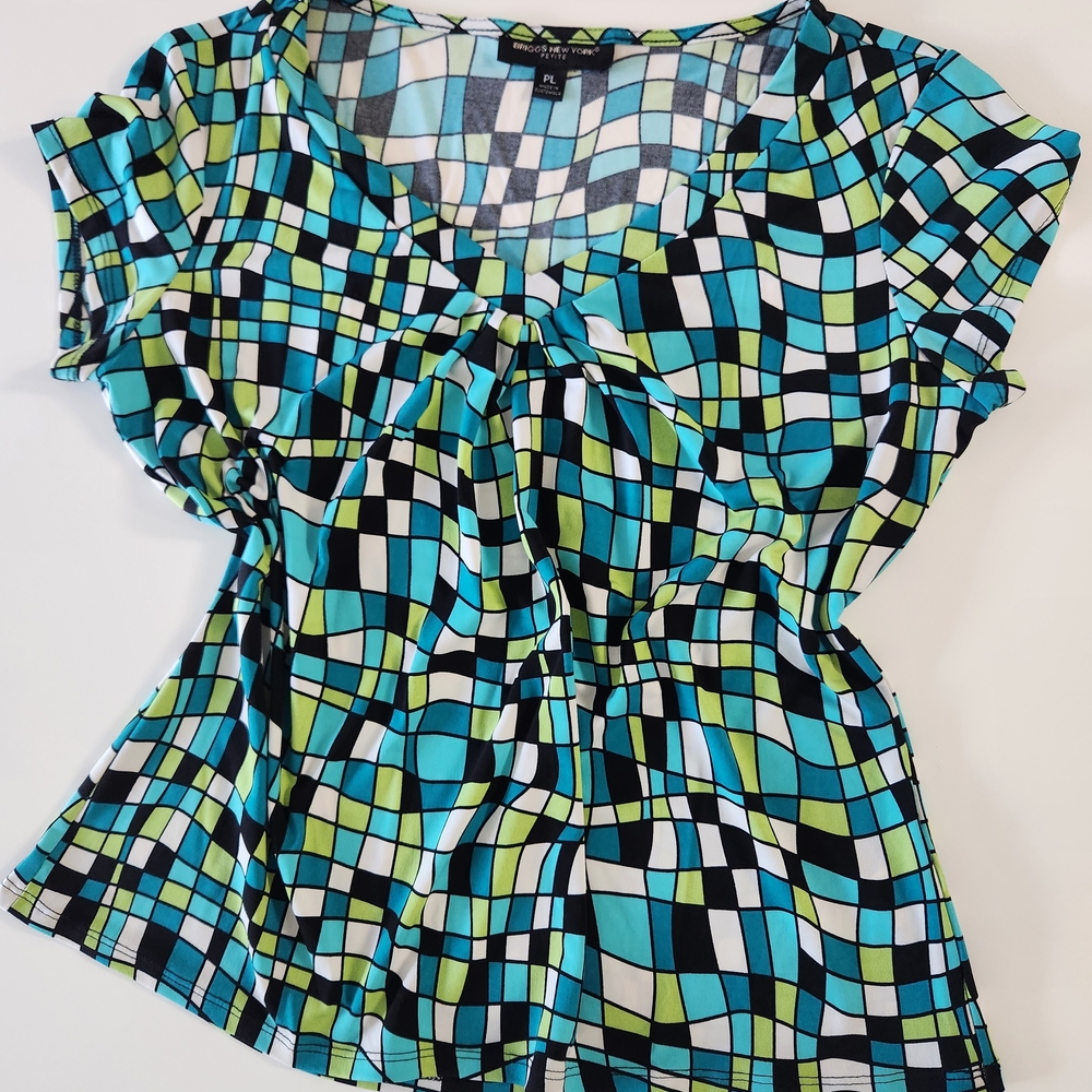 Vintage Briggs Y2K Geometric Patterned V-Neck Top